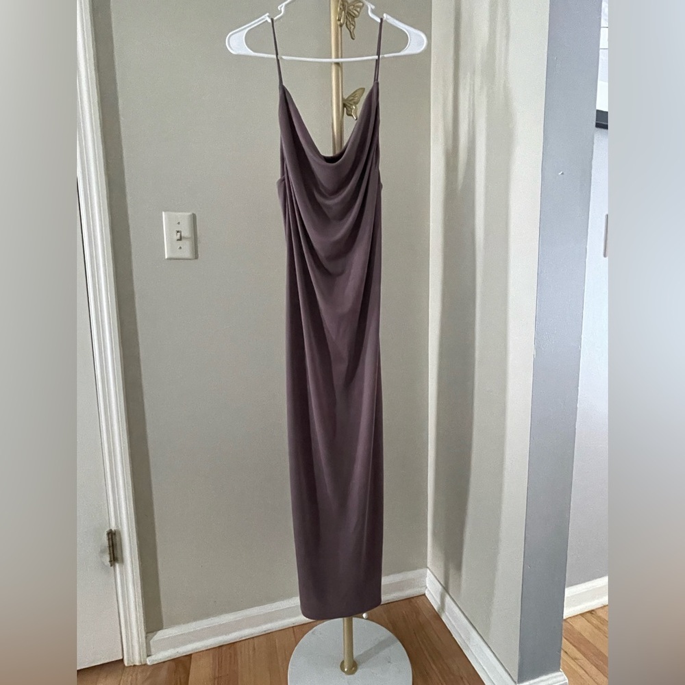 Zara Satin Cowl Neck Midi Slip Dress — Mauve — Size Medium